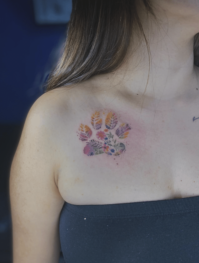 Colorful Paw Print Tattoo
