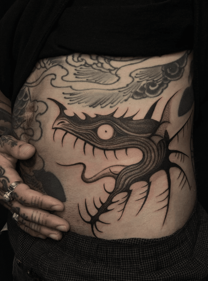 Dark Dragon Head Tattoo
