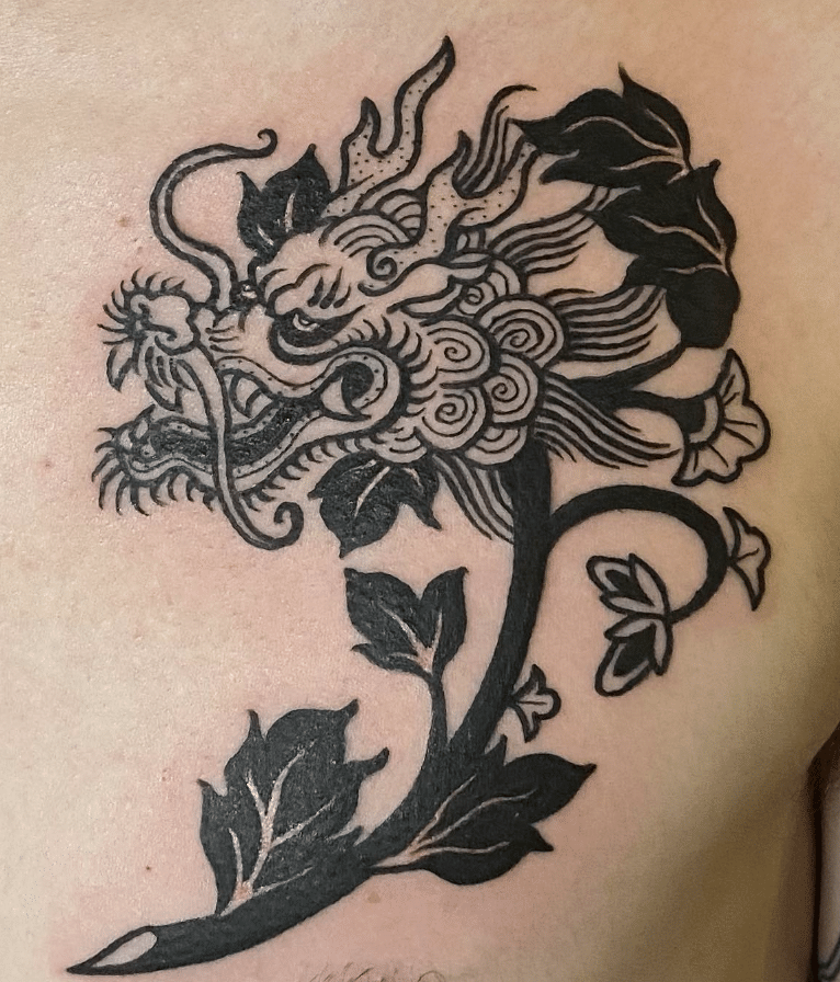 Dragon Flower Head Tattoo