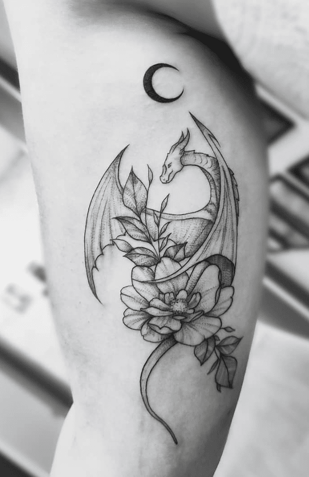 Dragon Flower Moon Tattoo