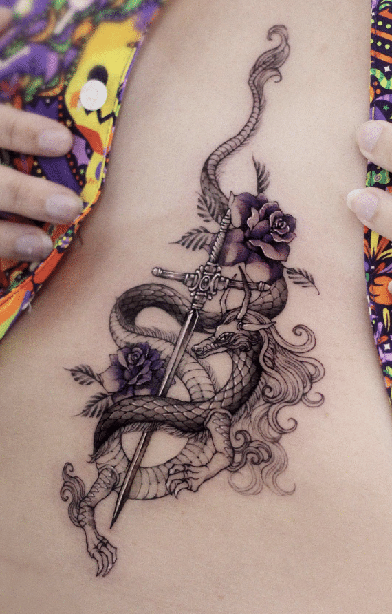 Dragon Flower Sword Tattoo