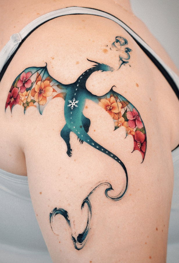 Dragon Flower Wing Pattern Tattoo