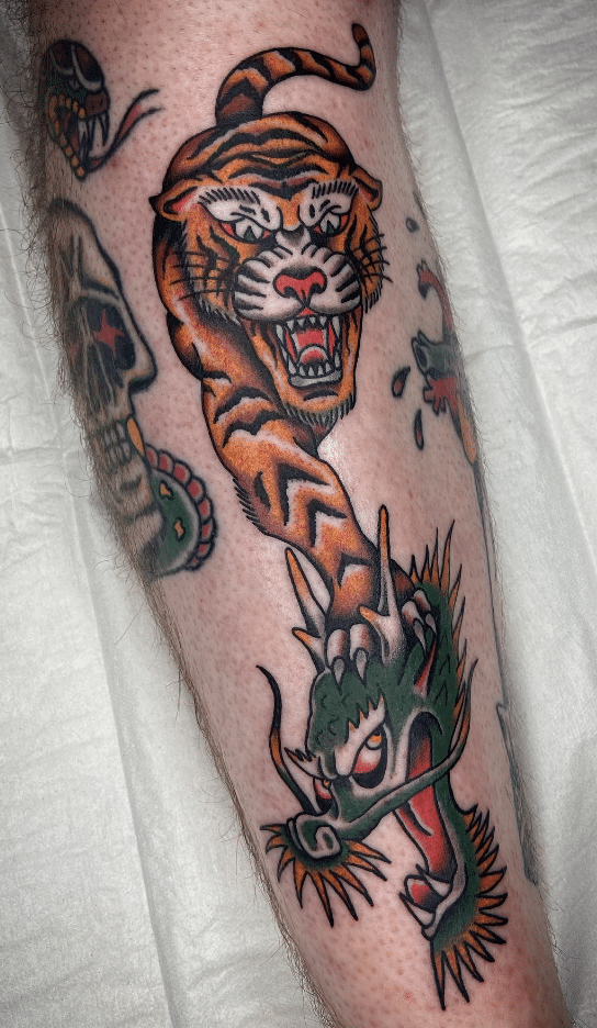 Dragon Head And Tiger Tattoo