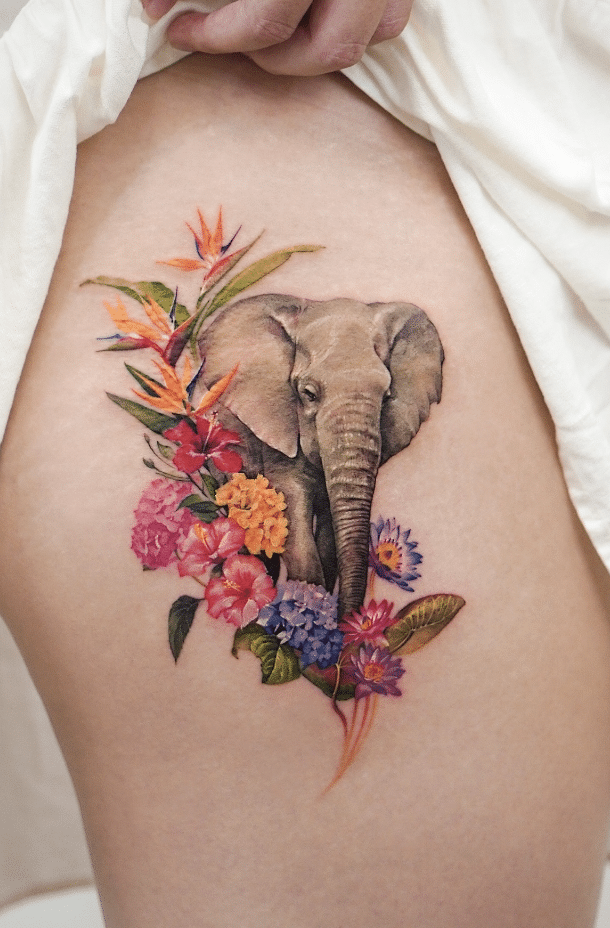 Elephant Tattoo On Thigh