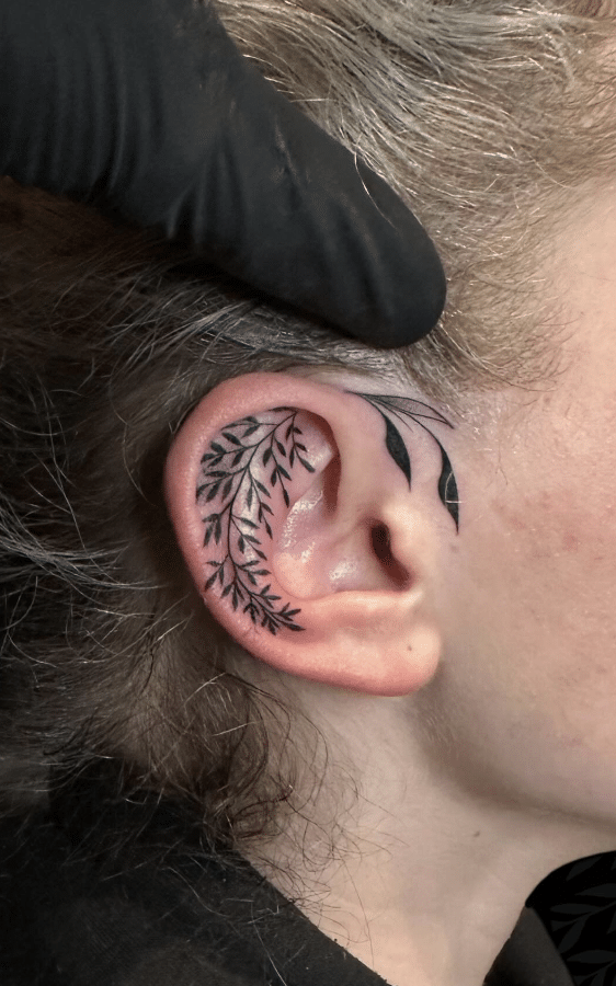 Fern Tattoo On Ear