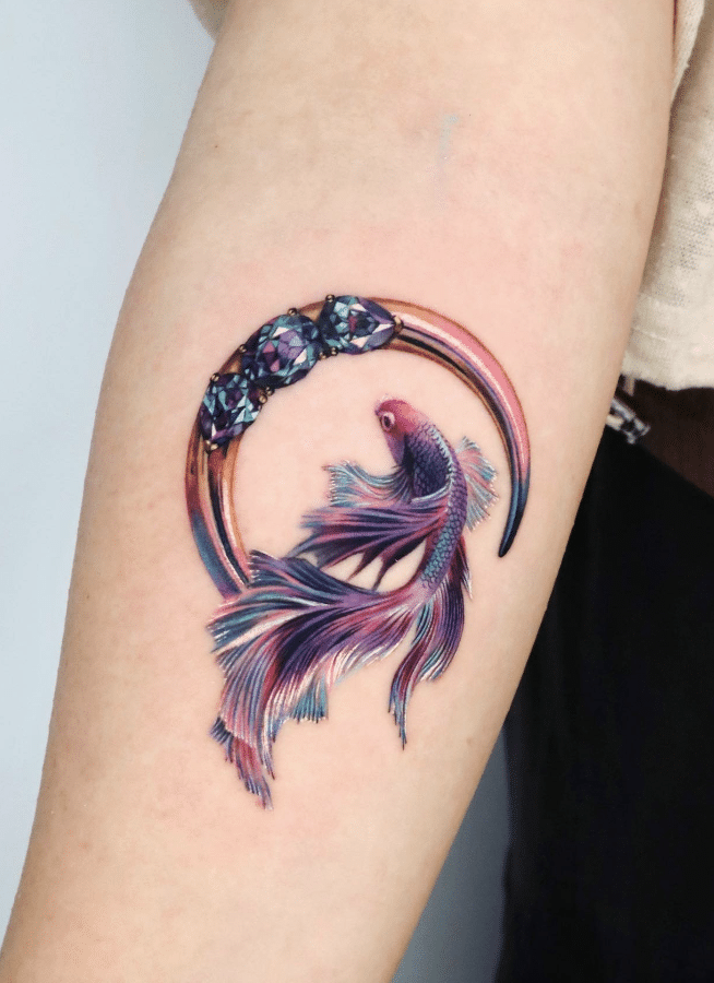 Fish And Moon Tattoo