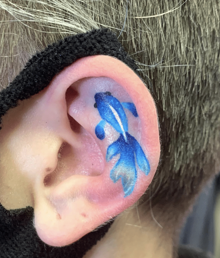 Fish Tattoo On Ear Design