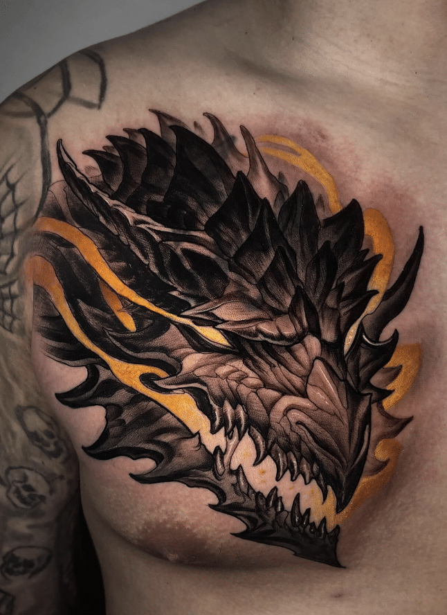 Flaming Dragon Head Tattoo