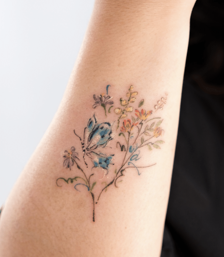 Forearm Butterfly Flower Tattoo