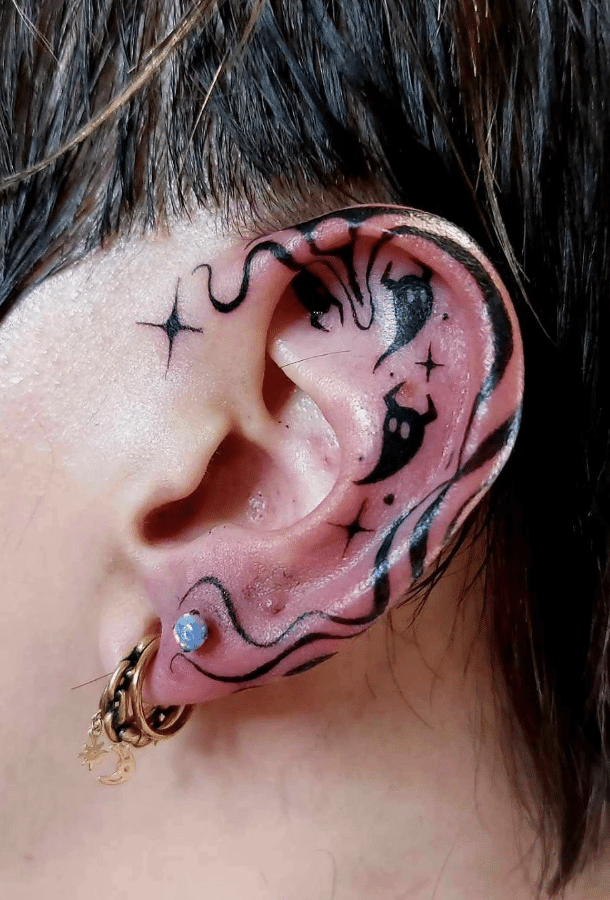 Ghost Tattoo On Ear