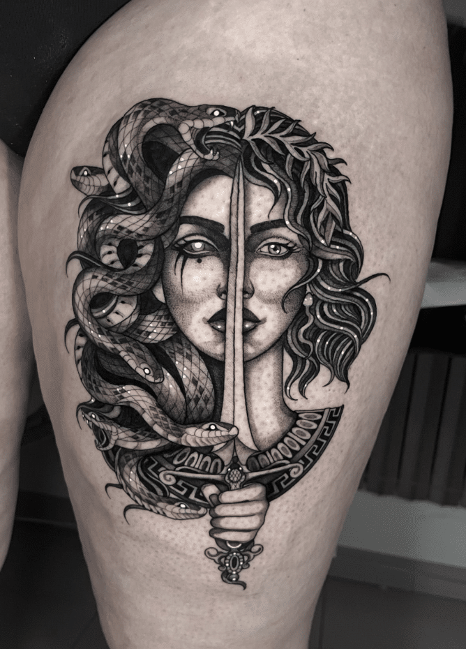 Half And Half Medusa Tattoo