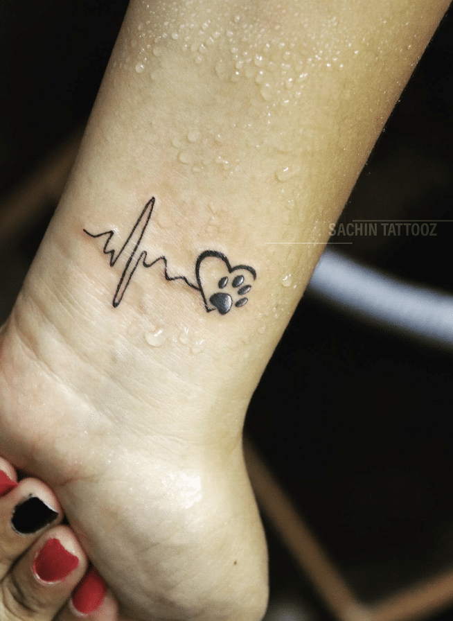 Heart Beat Paw Print Tattoo