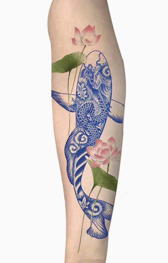 Koi Dragon Flower Tattoo