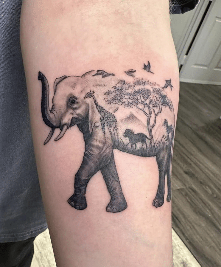 Landscape Elephant Tattoo