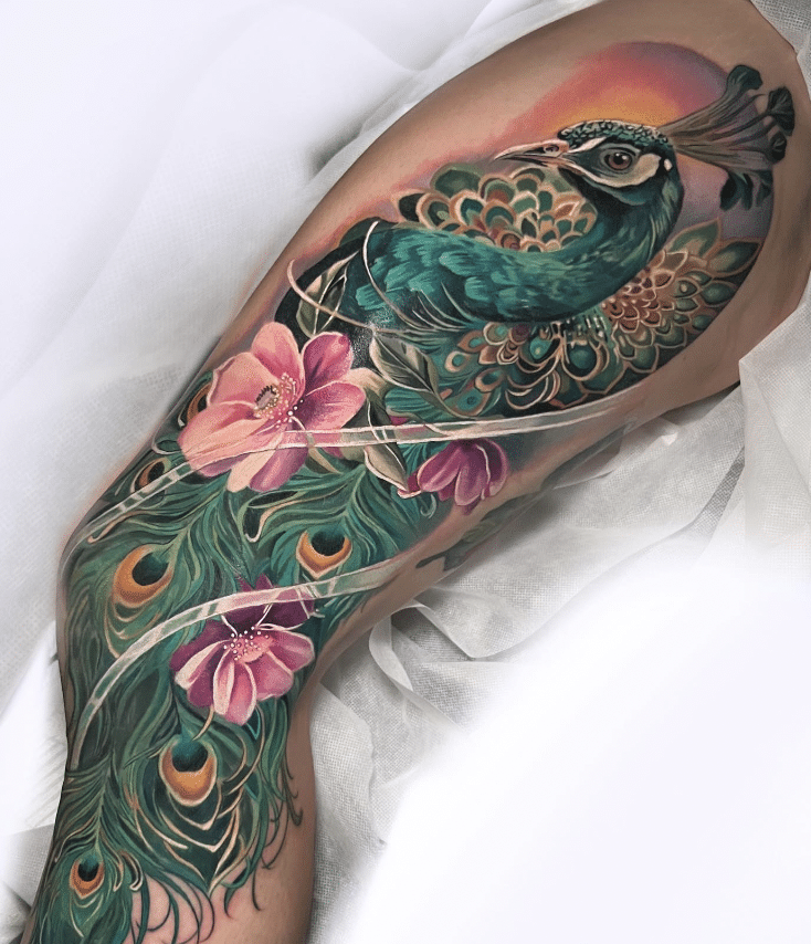 Leg Peacock Tattoo
