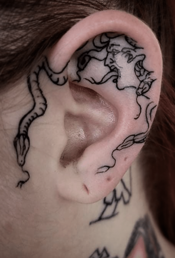 Medusa Tattoo On Ear Idea