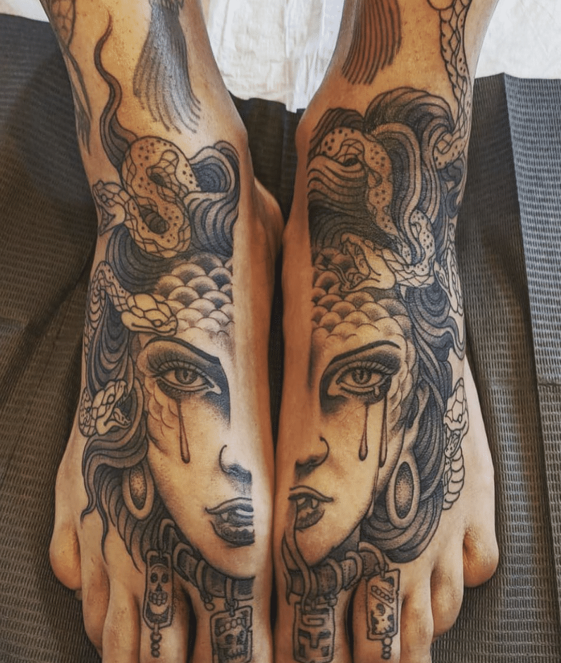 Medusa Tattoo On Feet