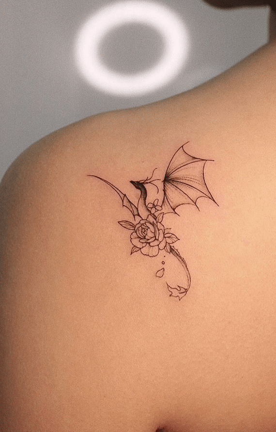 Minimalist Dragon Flower Tattoo