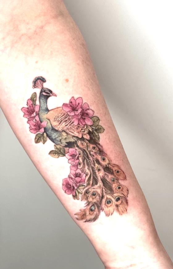 Peacock Floral Tattoo