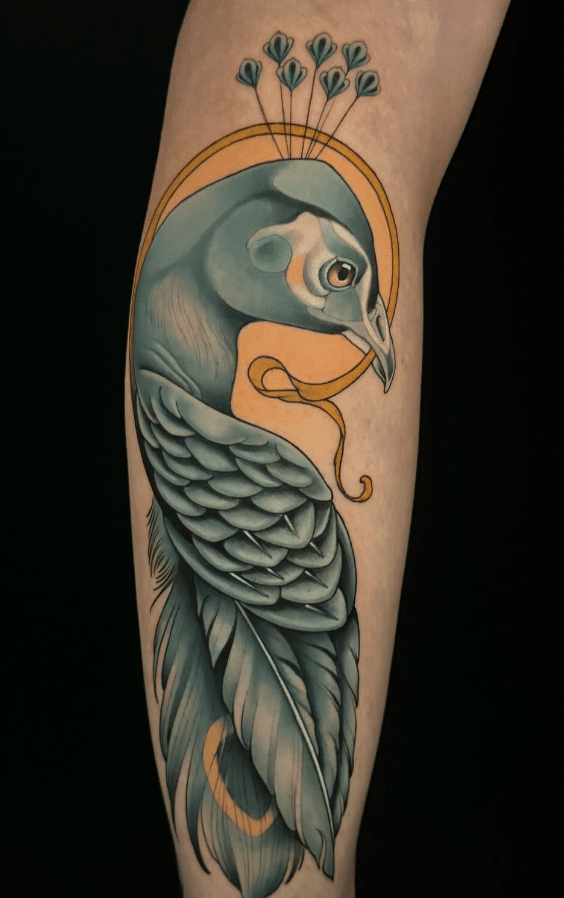 Peacock Ribbon Tattoo