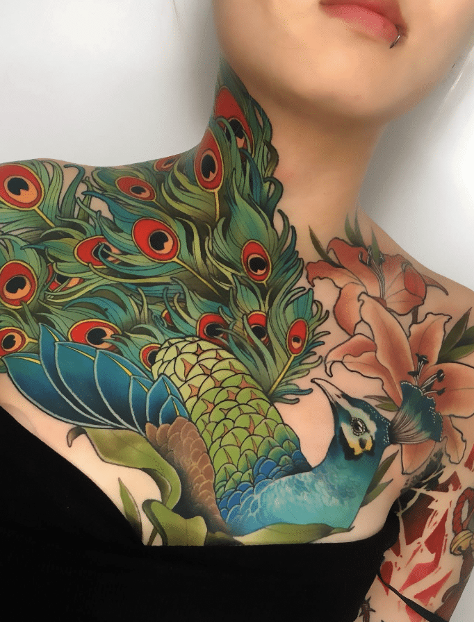 Peacock Tattoo On Chest