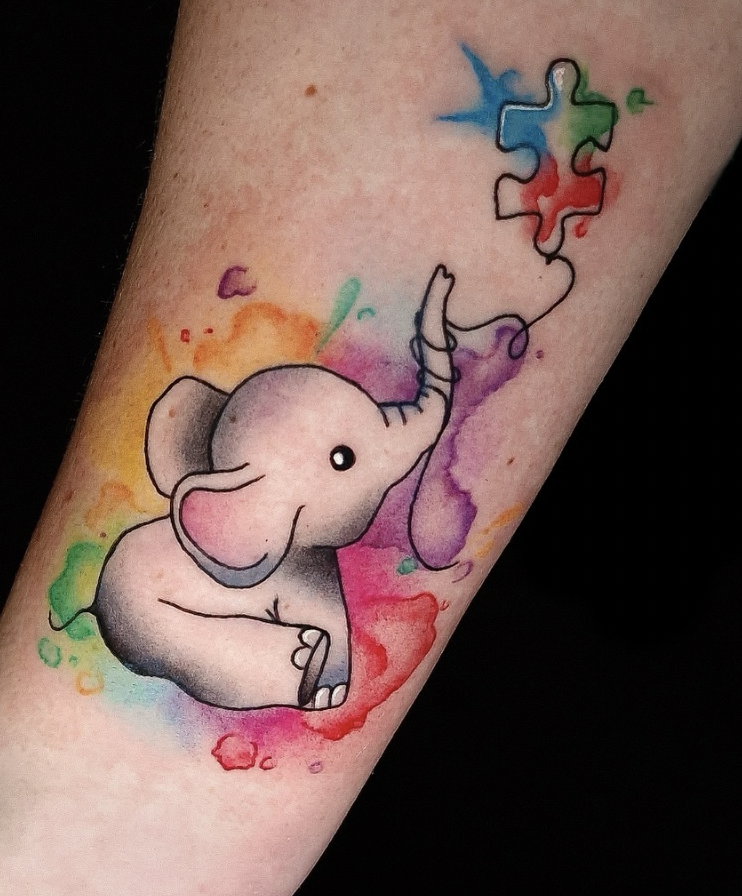Puzzle Piece Elephant Tattoo 