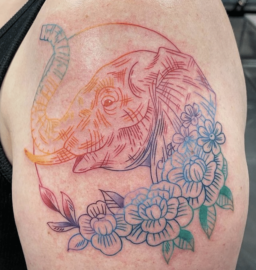 Rainbow Elephant Tattoo
