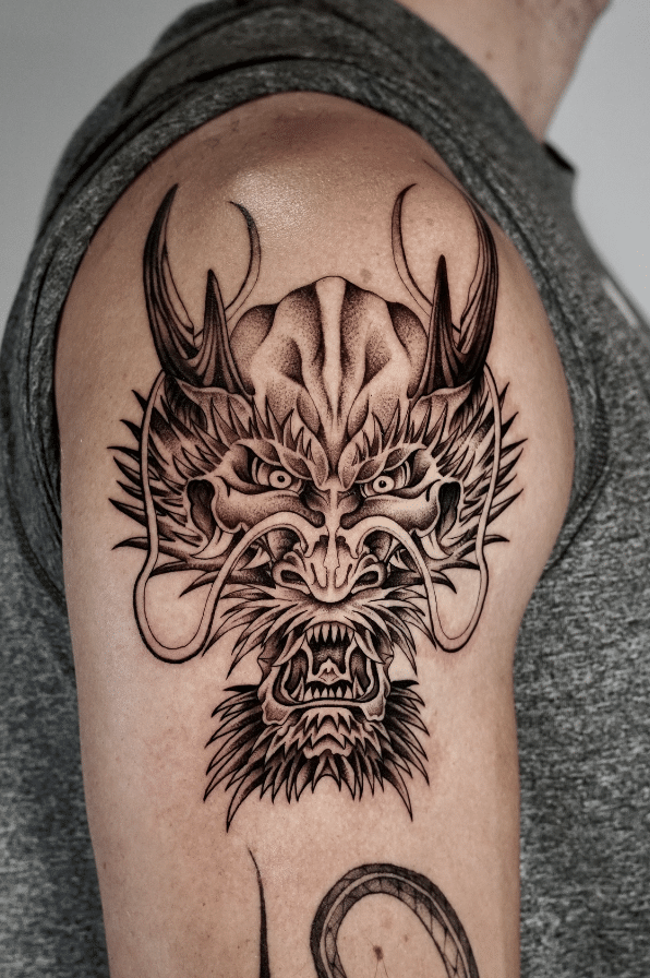 Shoulder Dragon Head Tattoo