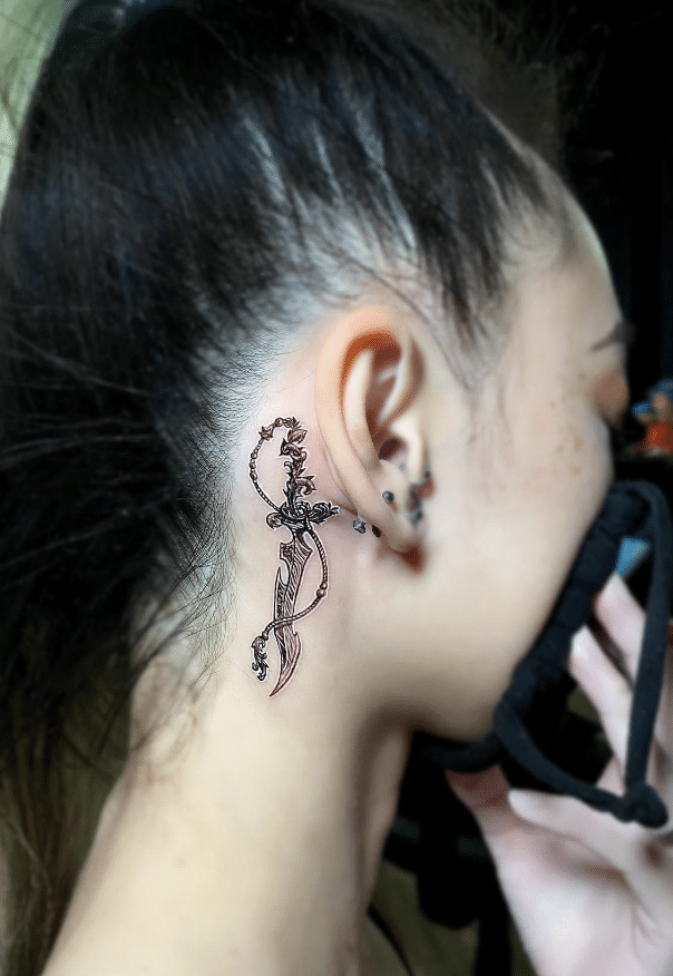 Sword Tattoo On Ear