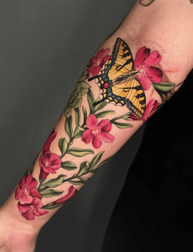 Texas Sage Butterfly Flower Tattoo