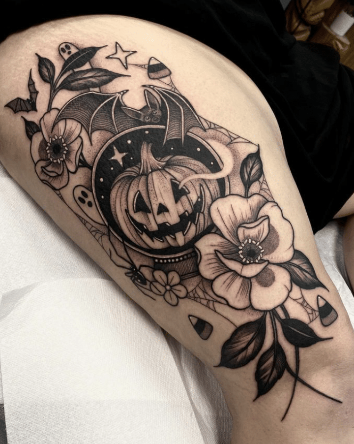 Thigh Halloween Tattoo Design