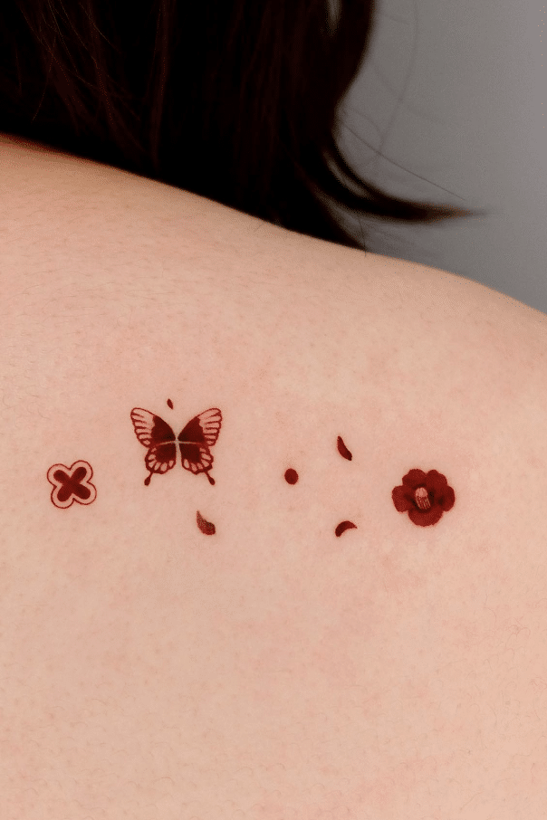 Tiny Butterfly Flower Tattoo