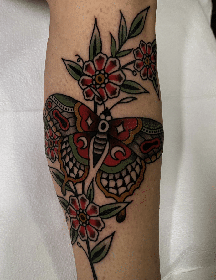 Traditional Butterfly Flower Tattoo 