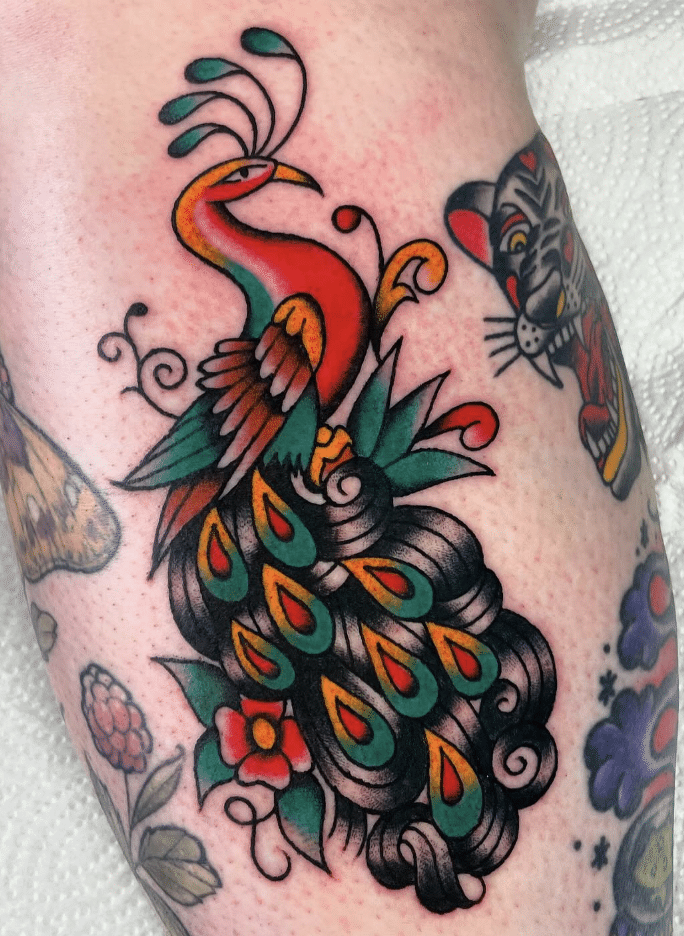 Traditional Peacock Tattoo