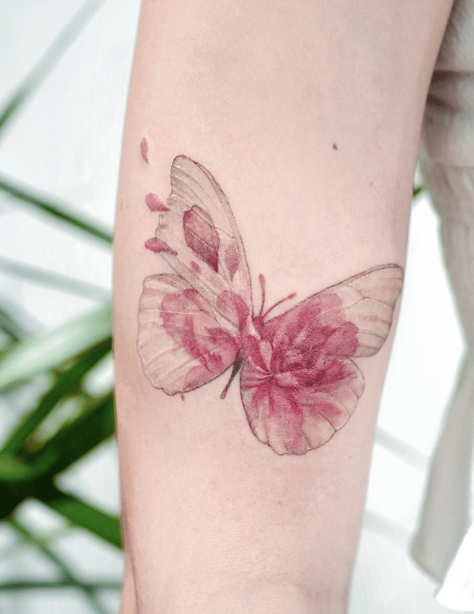 Watercolor Butterfly Flower Tattoo
