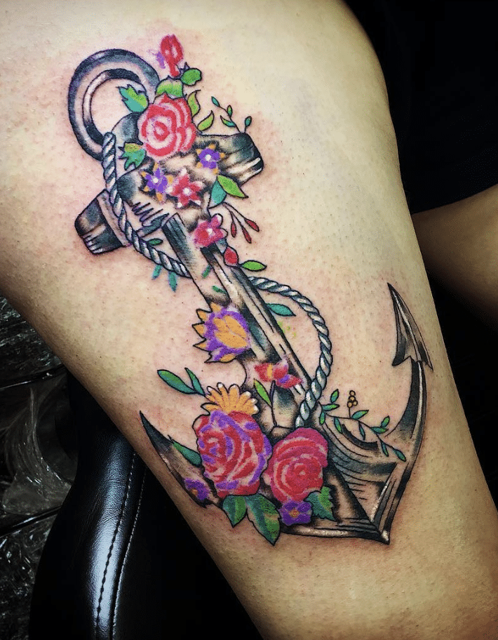 Floral Anchor Tattoo