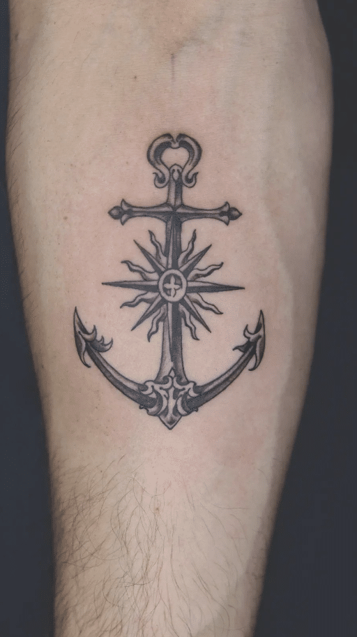 Sun Anchor Tattoo